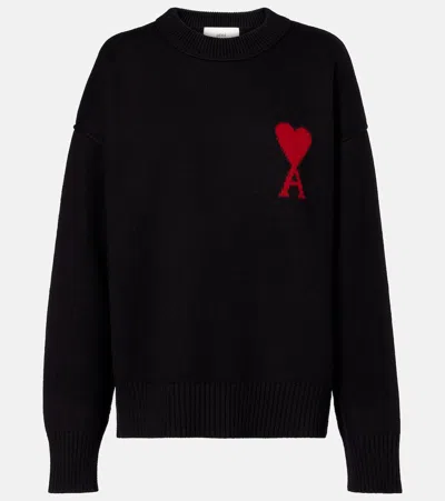 Ami Alexandre Mattiussi Ami Paris Ami Paris De Coeur Wool Cardigan In Black