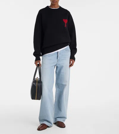 Ami Alexandre Mattiussi Ami Paris Ami Paris De Coeur Wool Cardigan In Black