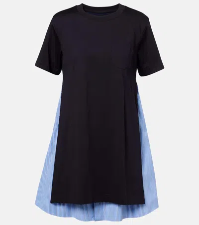 Sacai Cotton Dress With Fabric Inserts In Black