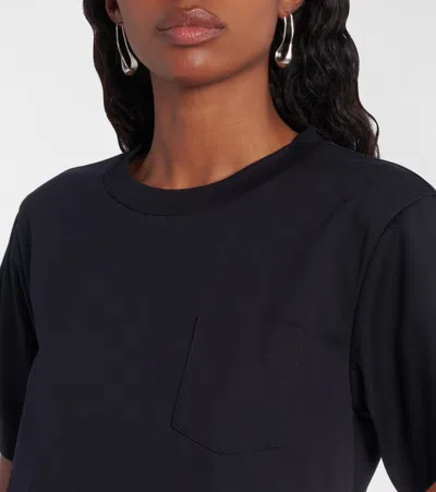 Sacai Cotton Dress With Fabric Inserts In Black