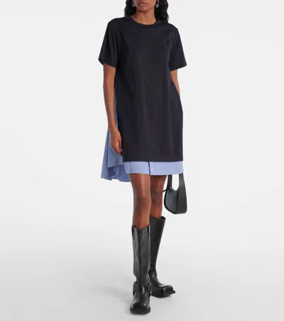 Sacai Cotton Dress With Fabric Inserts In Black
