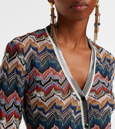 Missoni Womens Multicolor Tones Chevron V-neck Knit Cardigan In Gray