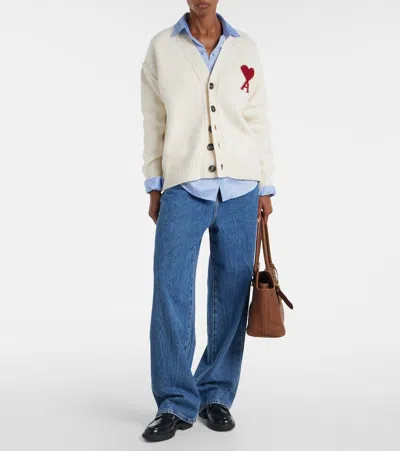 Ami Alexandre Mattiussi Ami Intarsia-knit V-neck Wool Cardigan In White