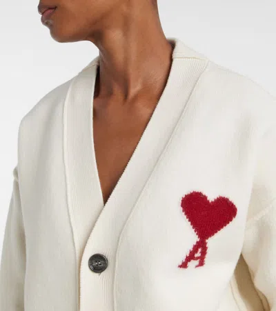 Ami Alexandre Mattiussi Ami Intarsia-knit V-neck Wool Cardigan In White