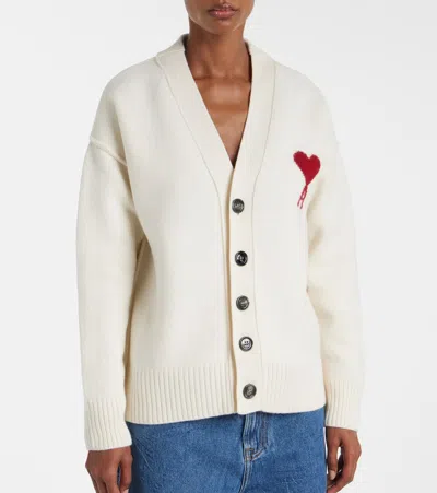 Ami Alexandre Mattiussi Ami Intarsia-knit V-neck Wool Cardigan In White
