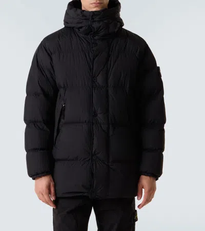 Stone Island Quilted Short Parka With Hood And Button Closures In Black