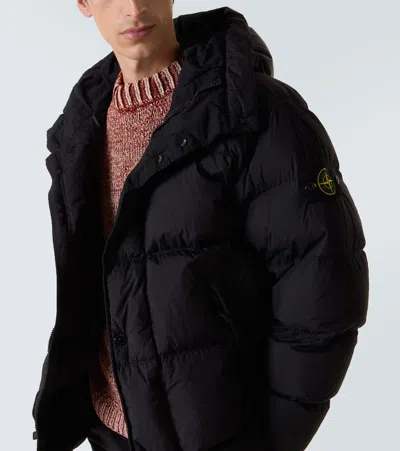 Stone Island Quilted Short Parka With Hood And Button Closures In Black