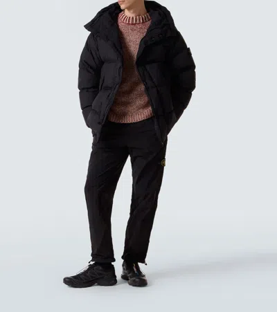 Stone Island Quilted Short Parka With Hood And Button Closures In Black