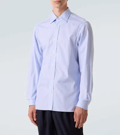 Rubinacci Striped Cotton Poplin Shirt In Blue