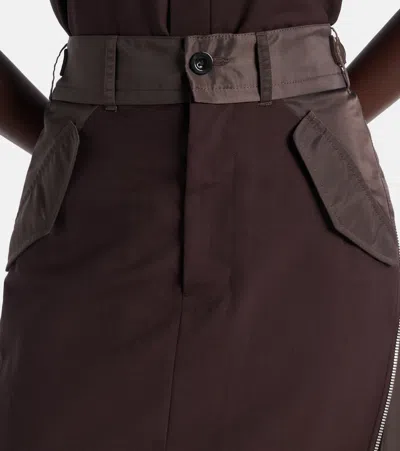 Sacai Tailored Brown Suiting Mix Skirt With Structured Silhouette In Brown