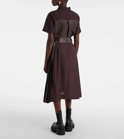 Sacai Tailored Brown Suiting Mix Skirt With Structured Silhouette In Brown