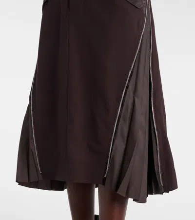 Sacai Tailored Brown Suiting Mix Skirt With Structured Silhouette In Brown