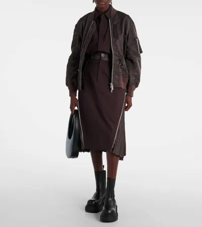 Sacai Tailored Brown Suiting Mix Skirt With Structured Silhouette In Brown