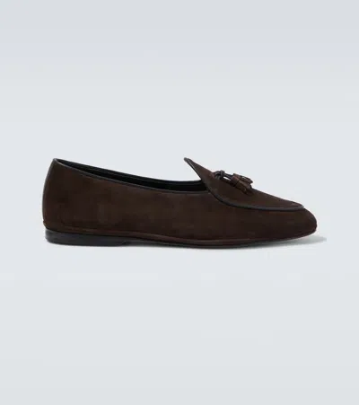 Rubinacci Marphy Tasselled Leather-trimmed Suede Loafers In Brown