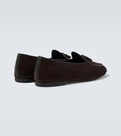 Rubinacci Marphy Tasselled Leather-trimmed Suede Loafers In Brown
