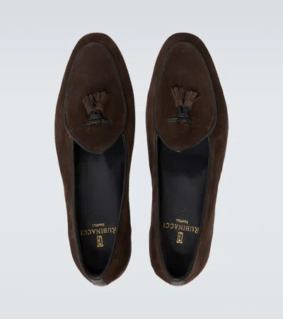 Rubinacci Marphy Tasselled Leather-trimmed Suede Loafers In Brown