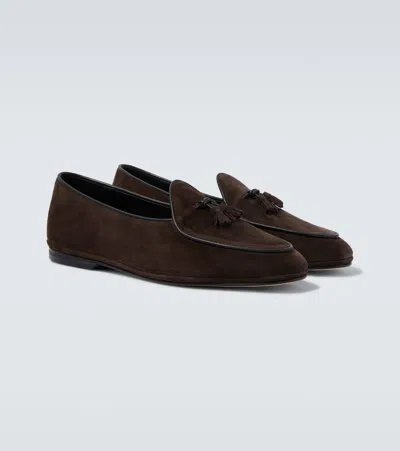 Rubinacci Marphy Tasselled Leather-trimmed Suede Loafers In Brown