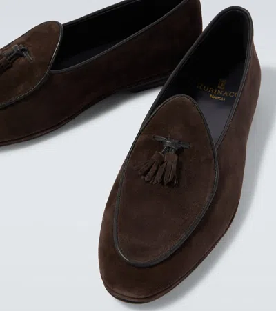 Rubinacci Marphy Tasselled Leather-trimmed Suede Loafers In Brown