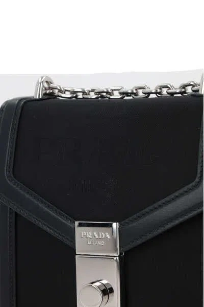 Prada Flap Lock Detail Shoulder Bag In Black