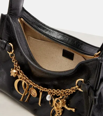 Chloé Logo Charm Hobo Bag In Shiny Leather In Black