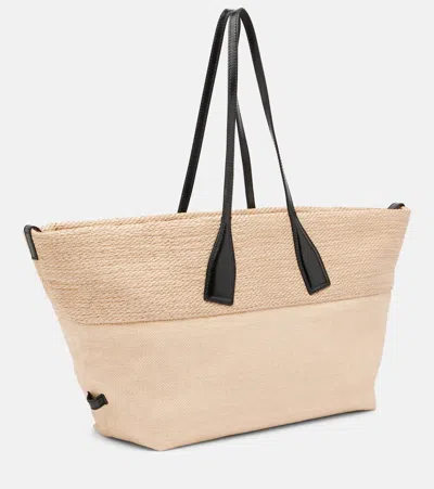 Balmain Track Tote Bag In Jacquard And Calfskin In Sand