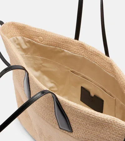 Balmain Track Tote Bag In Jacquard And Calfskin In Sand