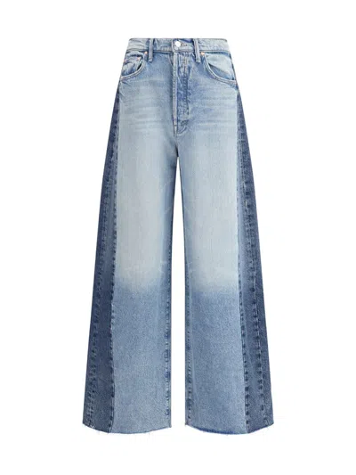 Mother Womens Blinded By The Dark Pipedream Sneak Fray Wide-leg Denim Jeans In Blue