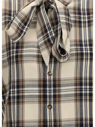Saint Laurent Tartan Check Long-sleeved Shirt In Neutral