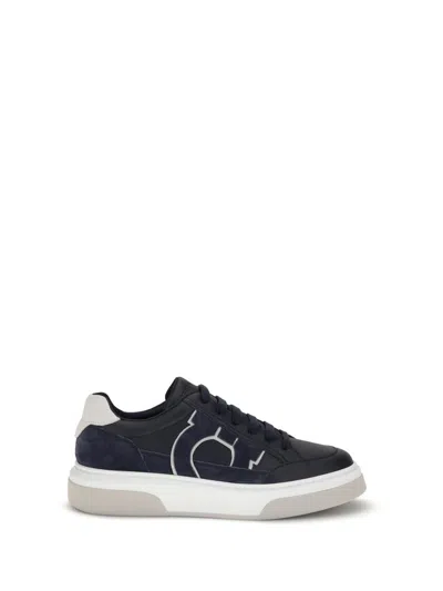 Ferragamo Gancini Leather Sneakers In Blue