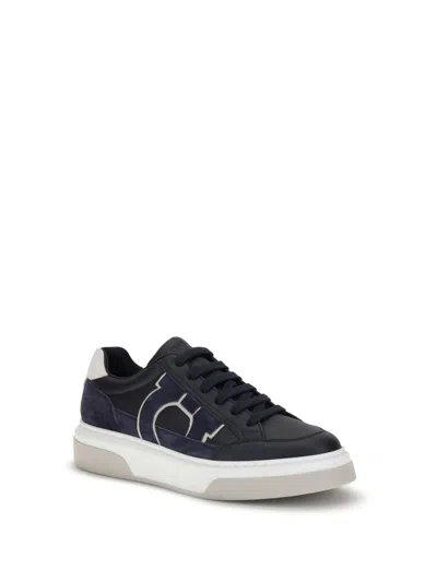 Ferragamo Gancini Leather Sneakers In Blue