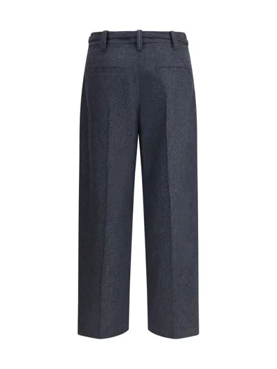 Brunello Cucinelli Women Virgin Wool Trousers With Belt In Blue