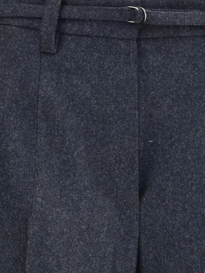 Brunello Cucinelli Women Virgin Wool Trousers With Belt In Blue