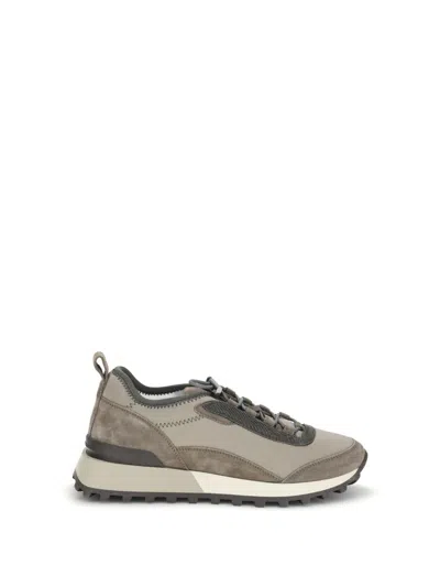 Brunello Cucinelli Streamlined Sneakers With Mesh Panels In Neutral