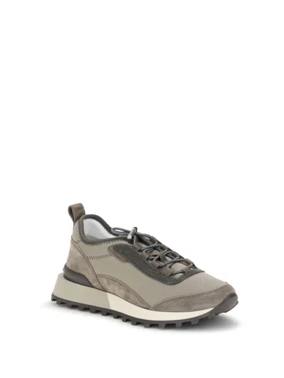 Brunello Cucinelli Streamlined Sneakers With Mesh Panels In Neutral