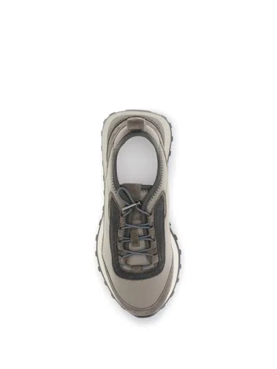 Brunello Cucinelli Streamlined Sneakers With Mesh Panels In Neutral