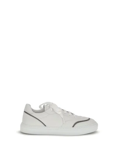 Brunello Cucinelli Leather Sneakers With Shiny Details In White