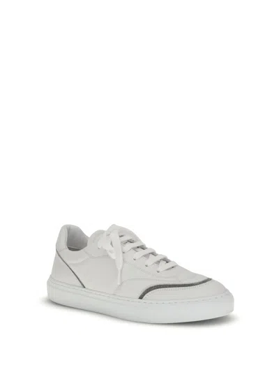 Brunello Cucinelli Leather Sneakers With Shiny Details In White