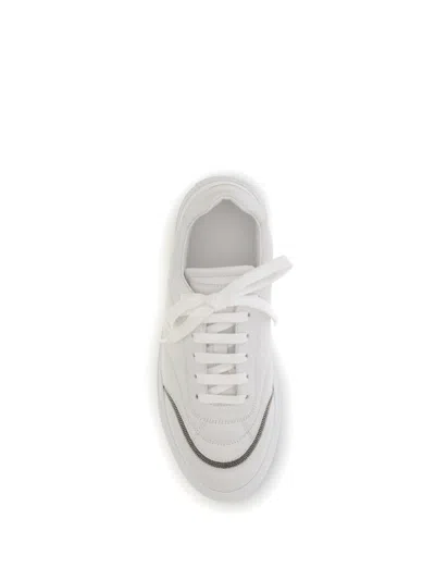 Brunello Cucinelli Leather Sneakers With Shiny Details In White