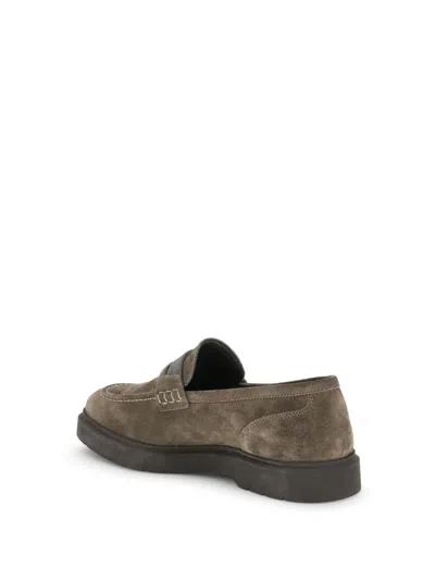 Brunello Cucinelli Suede Monili Penny Loafers In Brown