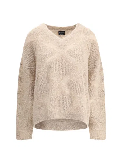 Giorgio Armani Women V-neck Cashmere And Alpaca Blend Sweater In Brown