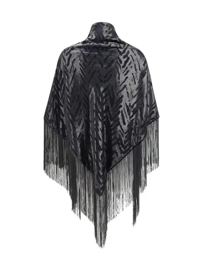 Giorgio Armani Women Velvet Shawl With Fringes In Black