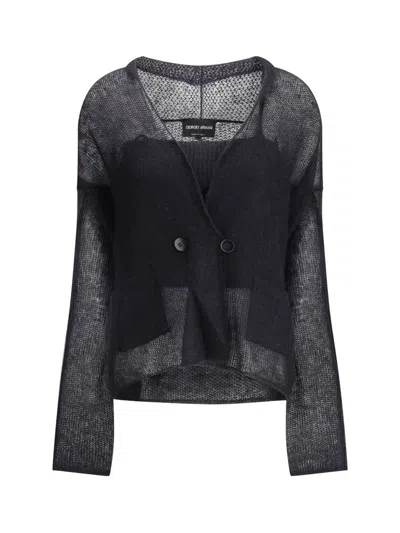 Giorgio Armani Women Double-breasted Cardigan And Top In A Wool And Mohair Blend Twin-set In Blue