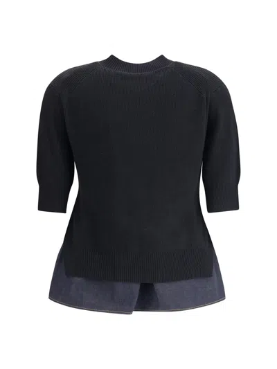Sacai Patchwork Sweater Sweaters And Cardigans Blue In Black
