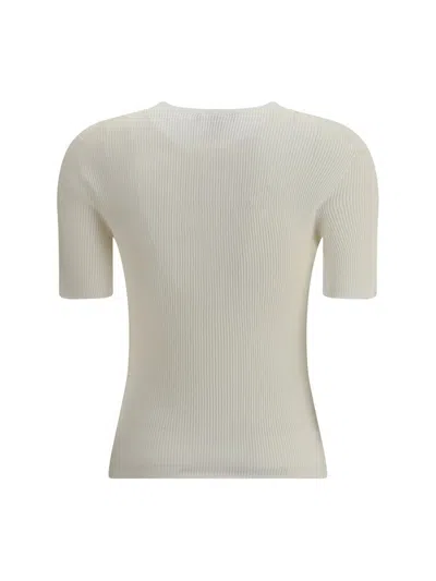 Fendi Ribbed Cotton T-shirt With Subtle Logo Detail In White