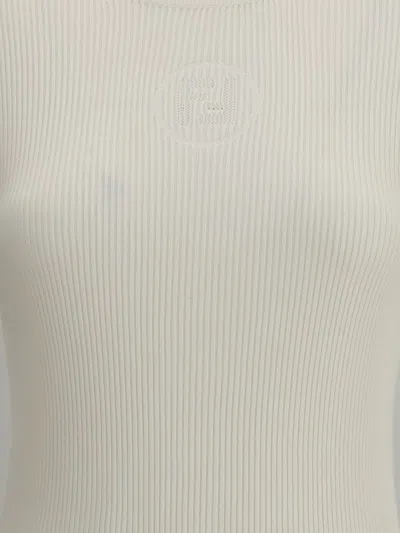 Fendi Ribbed Cotton T-shirt With Subtle Logo Detail In White