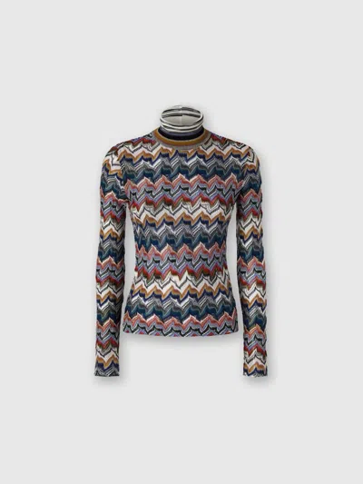 Missoni Chevron Pattern Turtleneck Fitted Sweater In Multi
