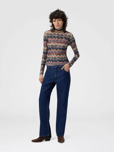 Missoni Chevron Pattern Turtleneck Fitted Sweater In Multi