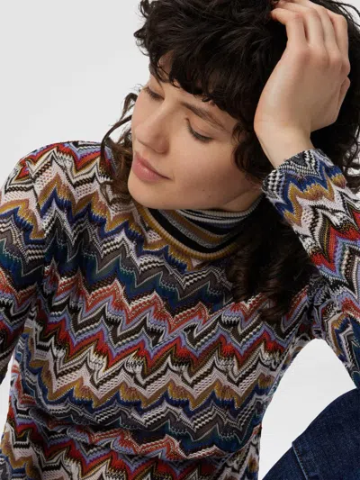 Missoni Chevron Pattern Turtleneck Fitted Sweater In Multi