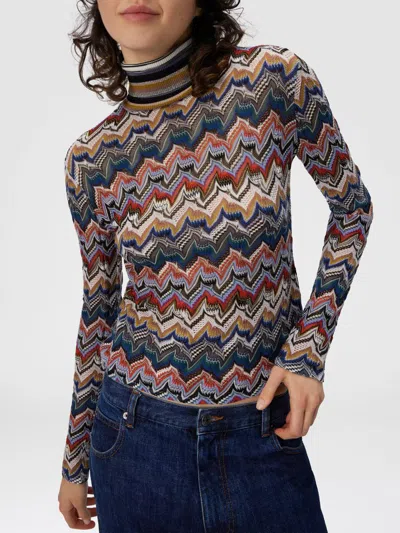 Missoni Chevron Pattern Turtleneck Fitted Sweater In Multi