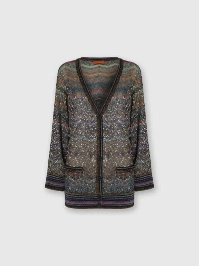 Missoni Zigzag Pattern Cardigan Sweaters And Cardigans Multicolor In Brown